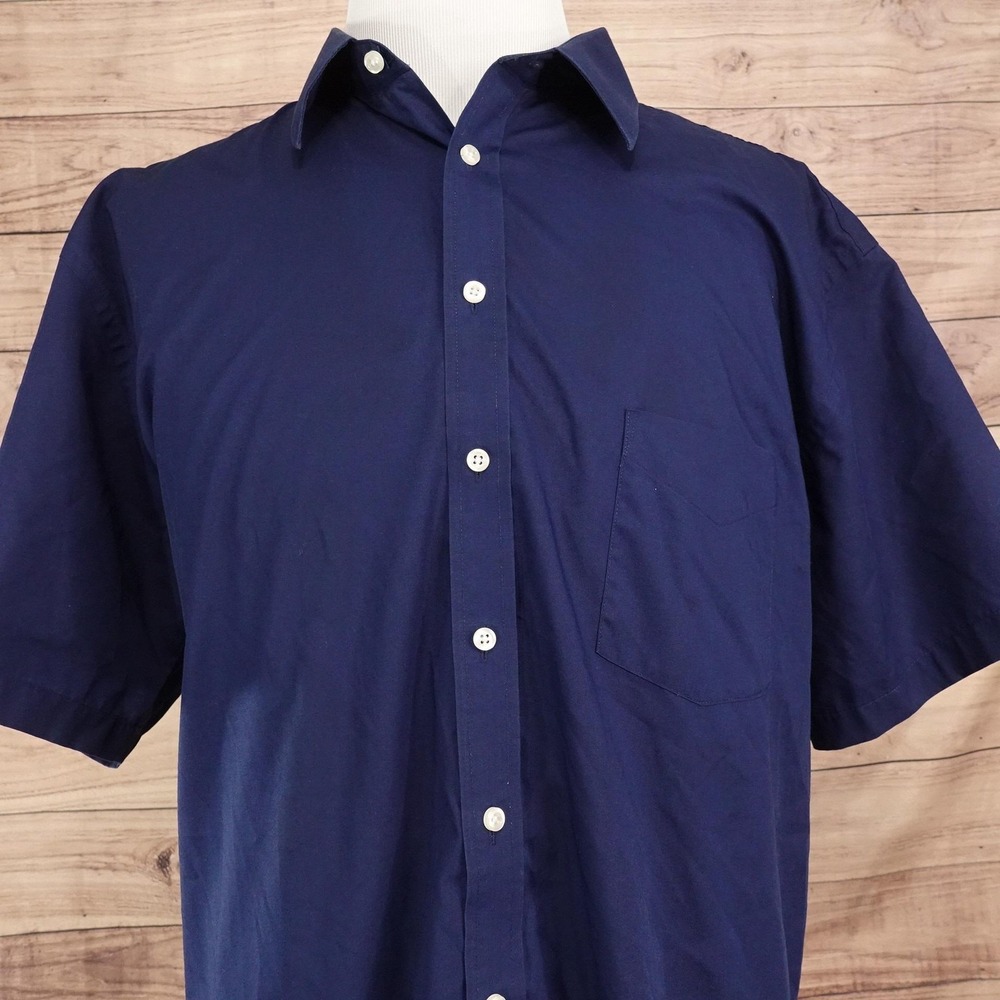 Stafford Dress Shirt Mens 19 38/39 Blue Travel Performance Short Sleeve